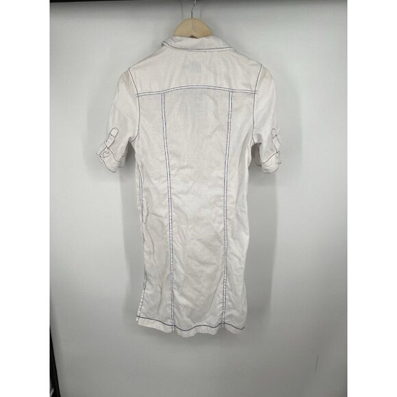 Escales Paris Officier Linen Dress White With Blue Accents Size Medium White - Picture 5 of 5